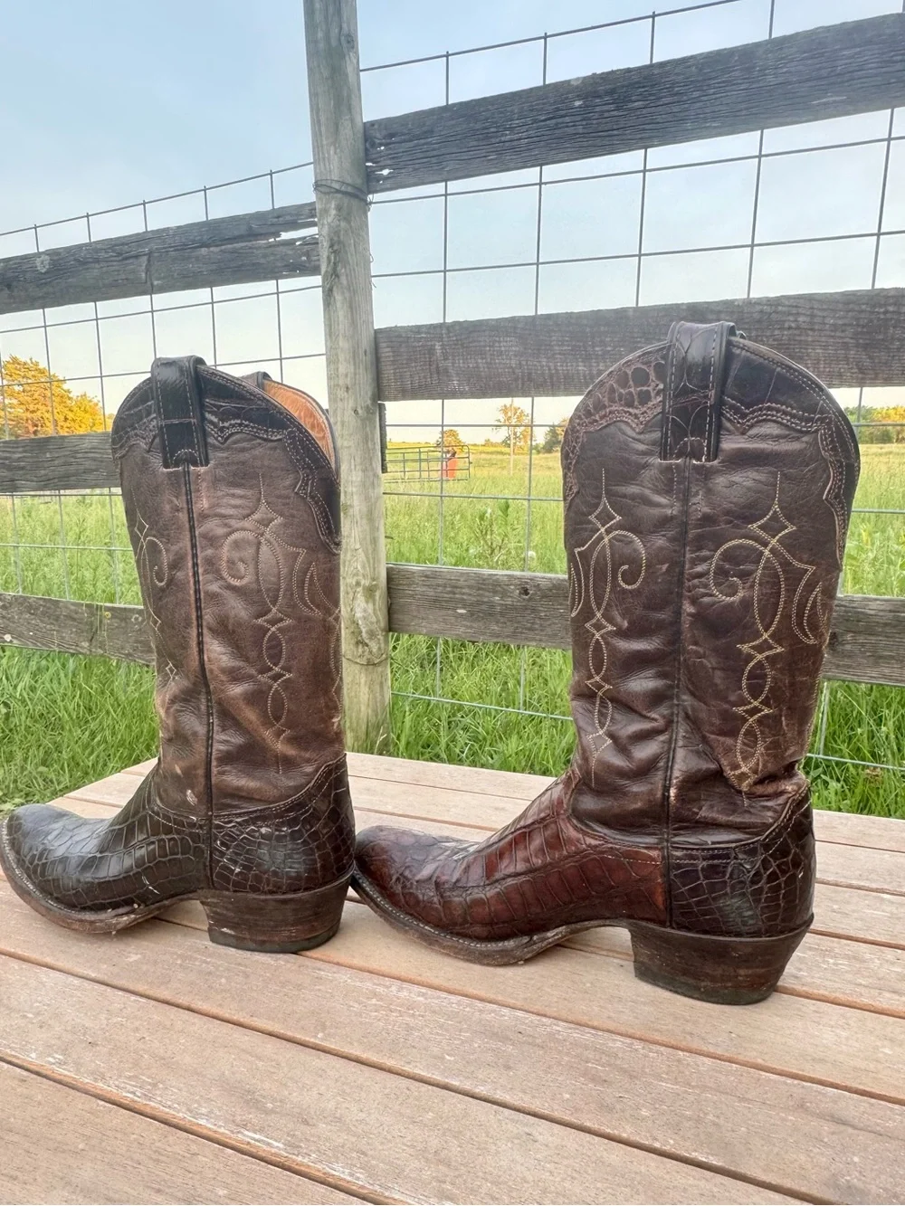 Vintage Justin Brown Croc Print‎ Cowboy Boots Men’s 9.5A Western Leather USA